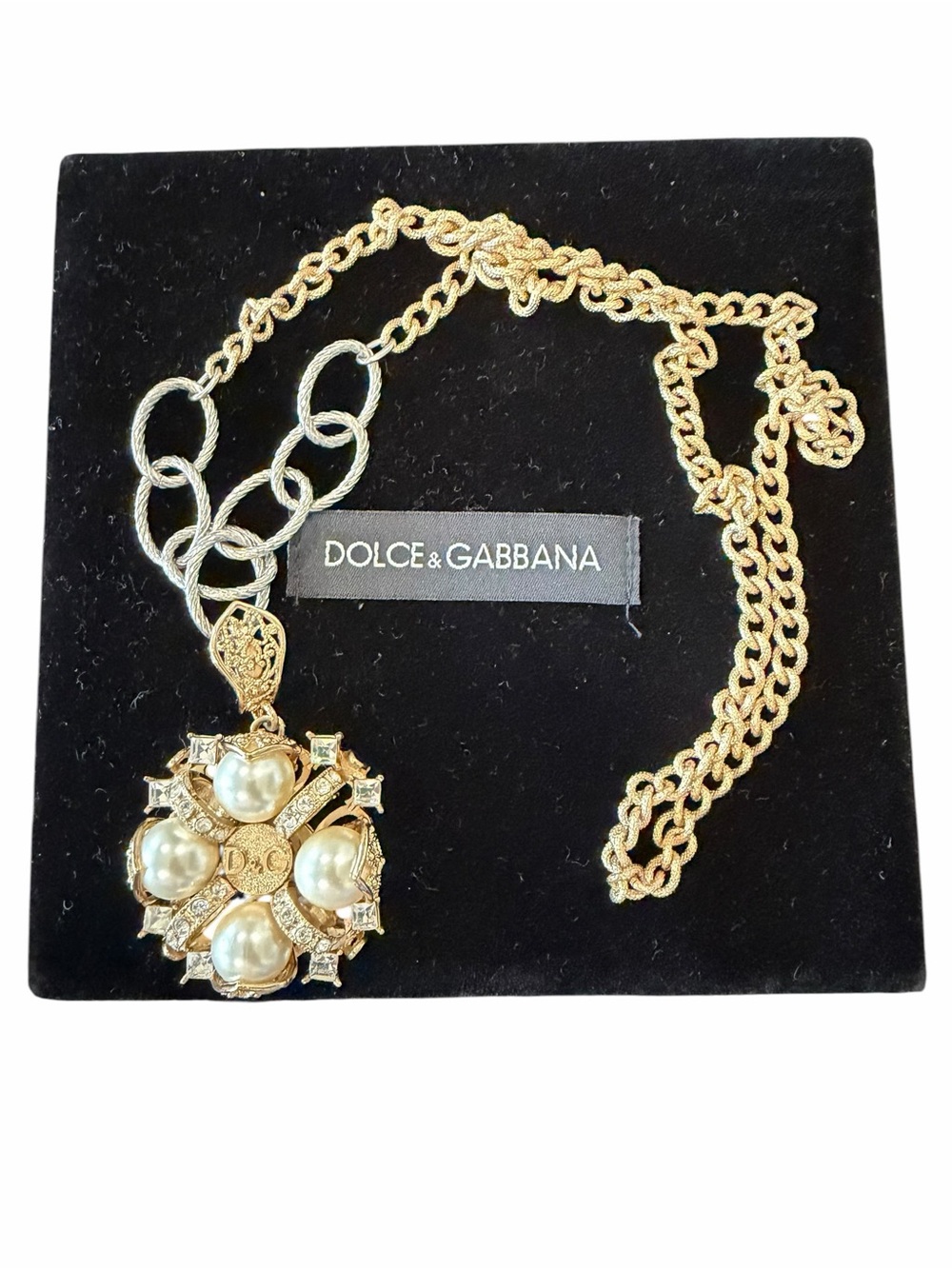 Dolce & Gabbana Gold and Pearl Cross Medallion Necklace